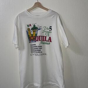 Joke Vintage 90s Five Stages of Tequila Cozumel Mexico Travel Souvenir T-shirt
